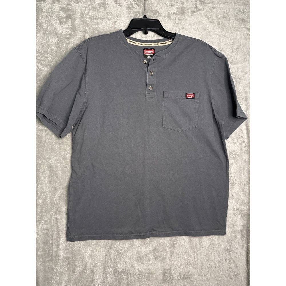 Wrangler Workwear Henley Shirt Mens Large Gray Short Sleeve Pocket Cotton